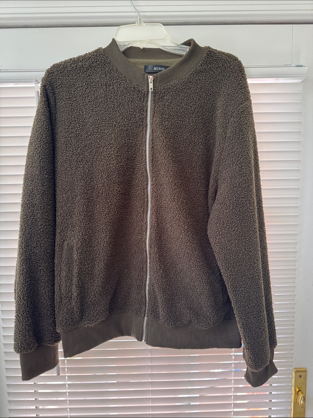 Olive Green Sherpa Zip-Up Jacket fully lined